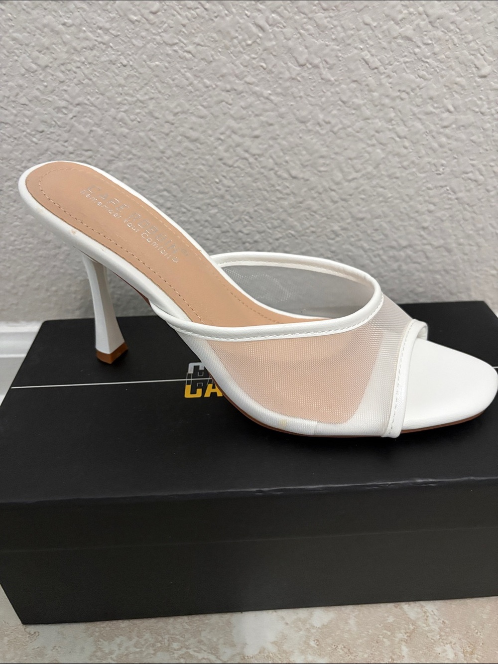 White Mesh Open-Toe High Heel Mules